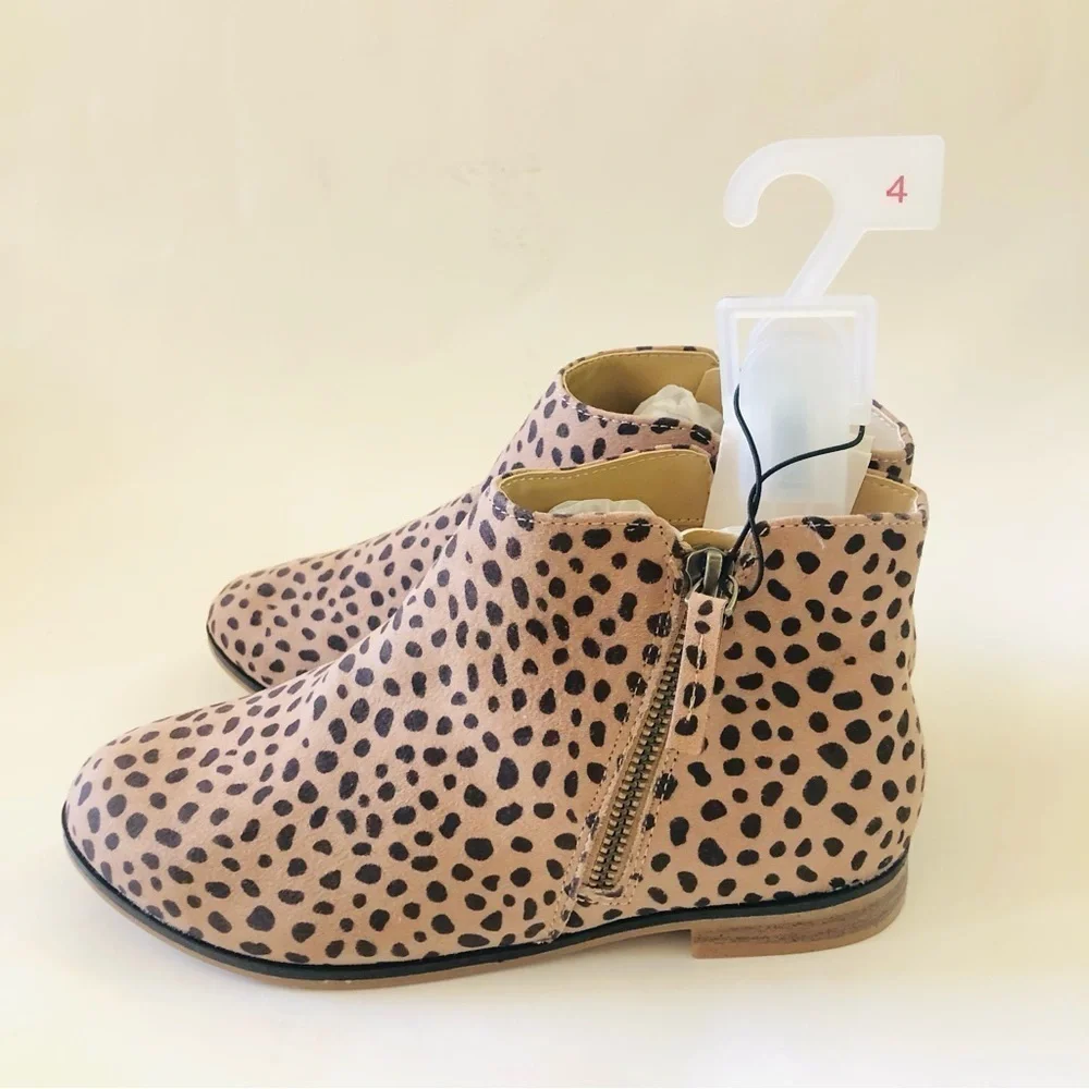 Cat & Jack Girls Judi Leopard Print Zipper Ankle Booties Size 4